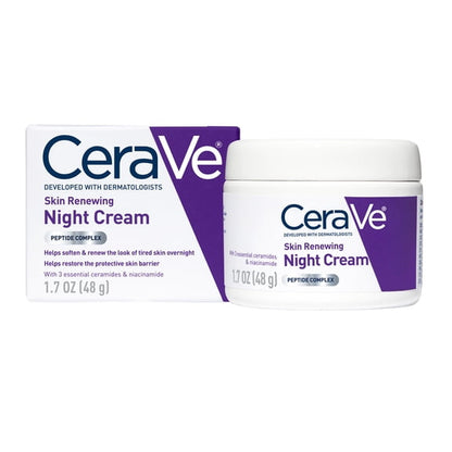 (2 pack) CeraVe Moisturizer Skin Renewing Night Face Cream with Peptides & Hyaluronic Acid for All Skin Types 1.7 oz
