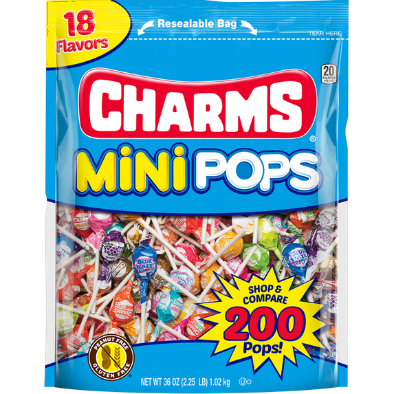 Charms Mini Pops Lollipop Bag 36 oz – Assorted Fruit Flavored Hard Candy