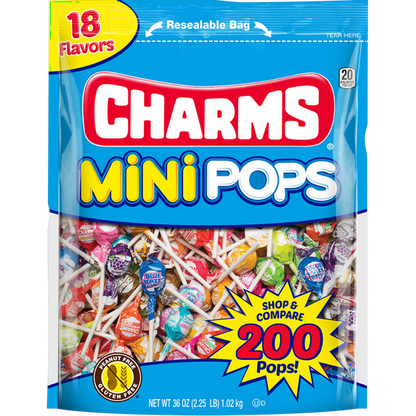 Charms Mini Pops Lollipop Bag 36 oz – Assorted Fruit Flavored Hard Candy
