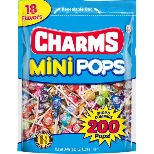 Charms Mini Pops Lollipop Bag 36 oz – Assorted Fruit Flavored Hard Candy