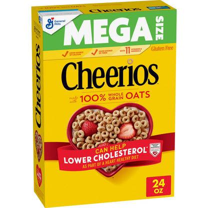 Cheerios, Heart Healthy Gluten Free Breakfast Cereal, Mega Size, 24 oz