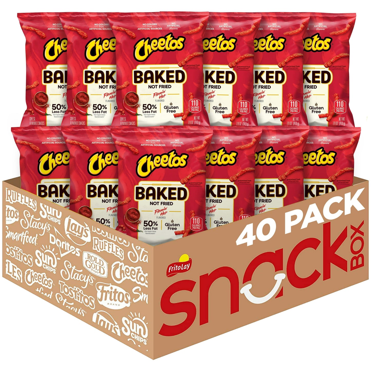 Baked Cheetos Crunchy 50% Less Fat Flamin’ Hot Cheese Flavored Snacks Bag, 1 oz 40 pack