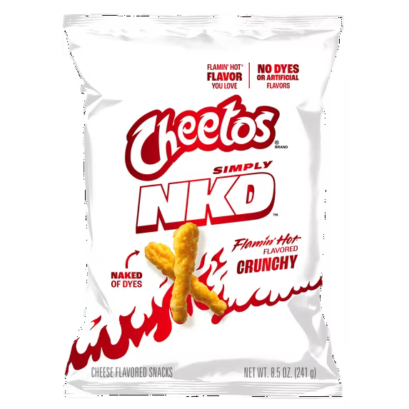 Cheetos Simply NKD, No Dyes No Artificial Flavors Crunchy Flamin’ Hot Cheese Flavored Snacks Bag, 8.5 oz