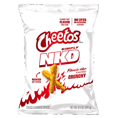 Cheetos Simply NKD, No Dyes No Artificial Flavors Crunchy Flamin’ Hot Cheese Flavored Snacks Bag, 8.5 oz