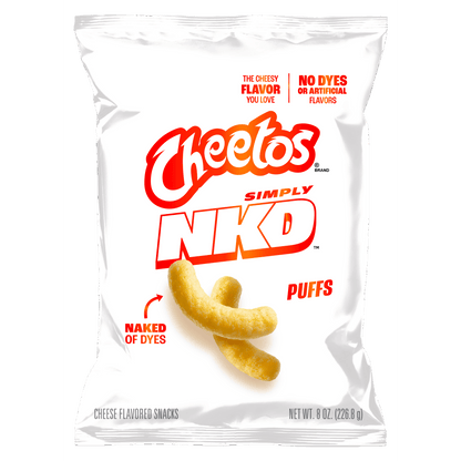 Cheetos Simply NKD, No Dyes No Artificial Flavors Puffs Cheese Flavored Snacks Bag, 8 oz