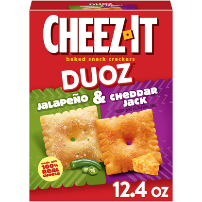 Cheez-It DUOZ Jalapeño and Cheddar Jack Baked Snack Crackers, Lunch Snacks, 12.4 oz