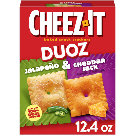 Cheez-It DUOZ Jalapeño and Cheddar Jack Baked Snack Crackers, Lunch Snacks, 12.4 oz