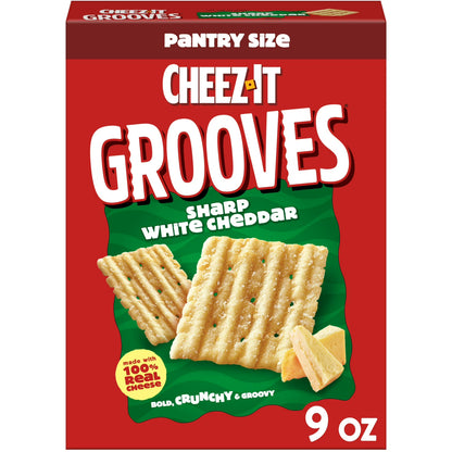 Cheez-It Grooves Sharp White Cheddar Crunchy Cheese Crackers, Snack Crackers, 9 oz
