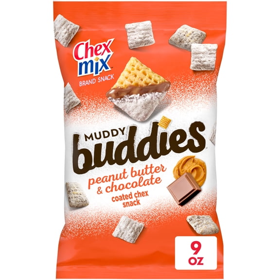 (5 pack) Chex Mix Muddy Buddies Peanut Butter and Chocolate Snack Mix, Snacks, 9 oz