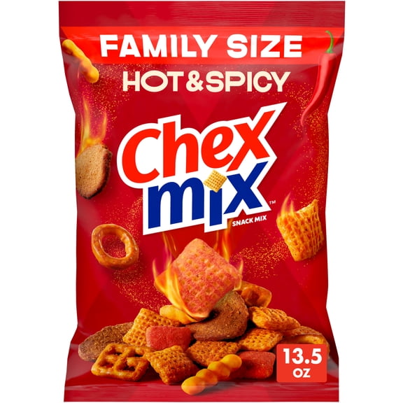(2 pack) Chex Mix Hot and Spicy Snack Mix, Savory Snack Bag, Family Size, 13.5 oz