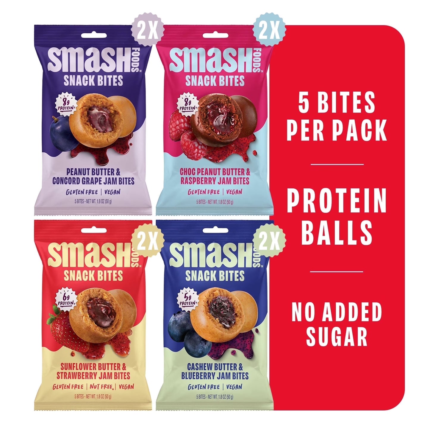 Smash Foods Gluten-Free Vegan Snack Bites (Variety), Protein & Energy, 8-Pack