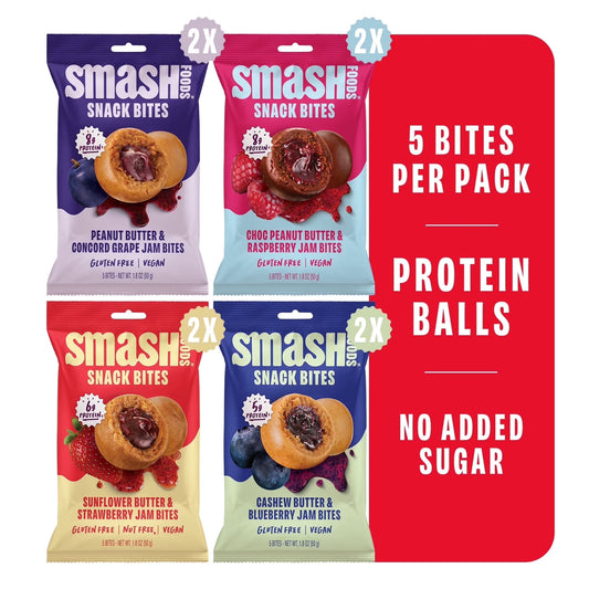 Smash Foods Gluten-Free Vegan Snack Bites (Variety), Protein & Energy, 8-Pack