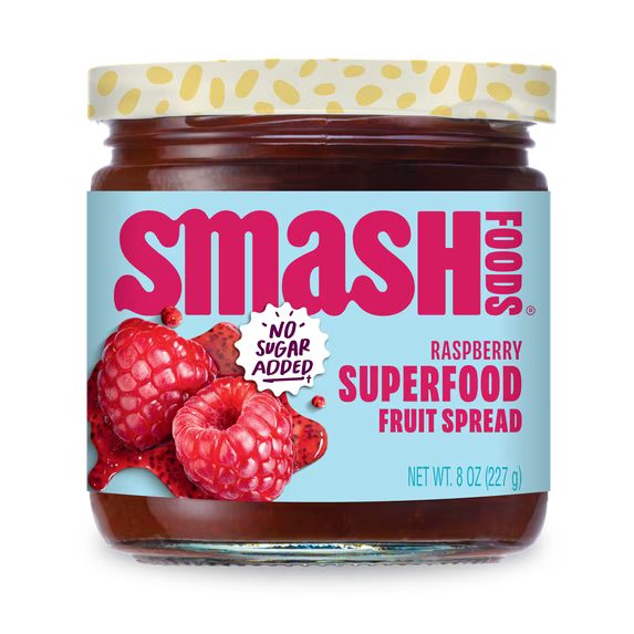 Smash Foods Raspberry Jam, No Sugar Added, Low-Calorie, Vegan (1 Jar) 8oz