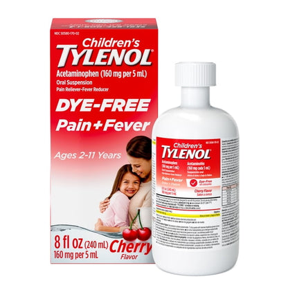 (2 pack) Children’s Tylenol Dye-Free, Oral Suspension, Pain Relief and Fever Reducer, Cherry Flavor 8 Fl oz