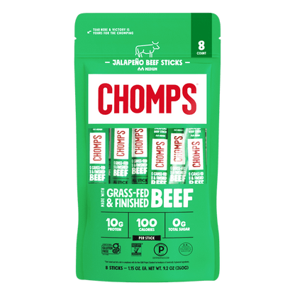 (4 pack) Chomps Grass-Fed And Finished Jalapeño Beef Jerky Snack Sticks (8 Count)