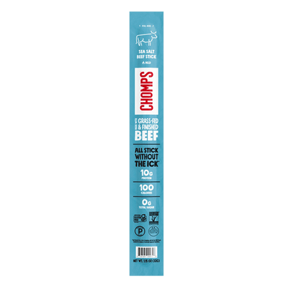 (4 pack) Chomps Grass-Fed and Finished Sea Salt Beef Jerky Meat Snack, 1.15oz Stick
