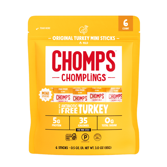 (5 pack) Chomplings Antibiotic Free Original Turkey Mini Jerky Snack Sticks (6 Count)
