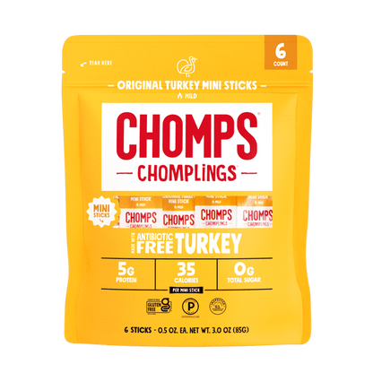 (5 pack) Chomplings Antibiotic Free Original Turkey Mini Jerky Snack Sticks (6 Count)