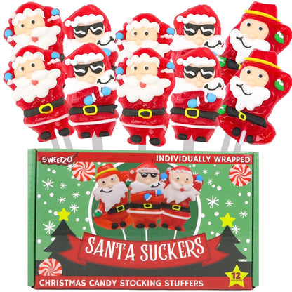 Christmas Santa Suckers, Holiday Stocking Stuffers, 12 Count Box, 9.6 Ounces