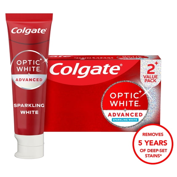 (2 pack) Colgate Optic White Advanced Sparkling White Toothpaste, Mint, 2 Pack, 4.5 OZ