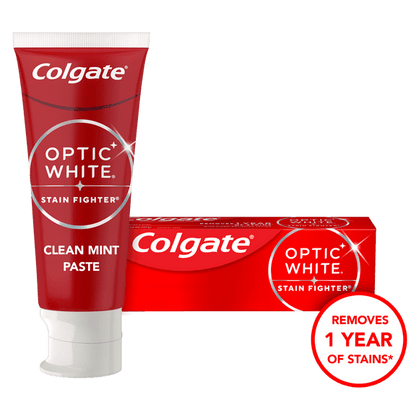 (2 pack) Colgate Optic White Stain Fighter Clean Mint Paste Teeth Whitening Anticavity Toothpaste, 3.8 oz