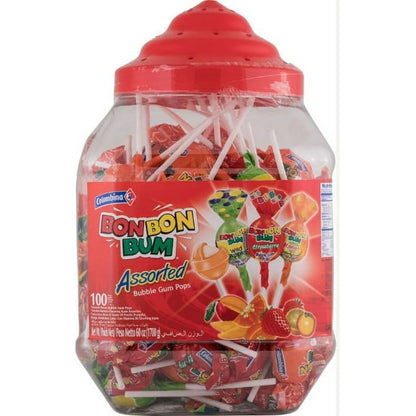 Colombina Bon Bon Bum Assorted Pops, 100 Count Jar