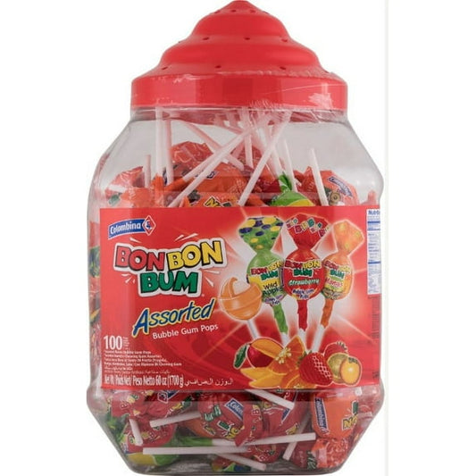 Colombina Bon Bon Bum Assorted Pops, 100 Count Jar