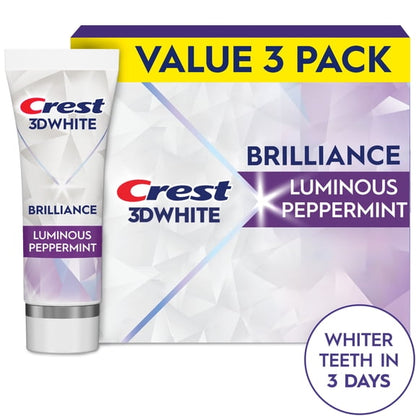 (6 pack) Crest 3D White Brilliance Vibrant Peppermint Teeth Whitening Toothpaste, 4.6 oz, Pack of 3 Tubes