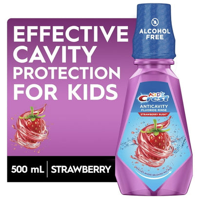 (2 pack) Crest Kid's Anticavity Alcohol Free Fluoride Rinse, Strawberry Rush, 500 mL, Ages 6+