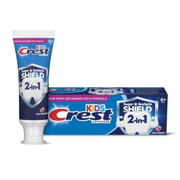(3 pack) Crest Toothpaste, Kids Sugar Bacteria Shield Fluoride Toothpaste, Strawberry Flavor, 4.1 oz, Ages 6+