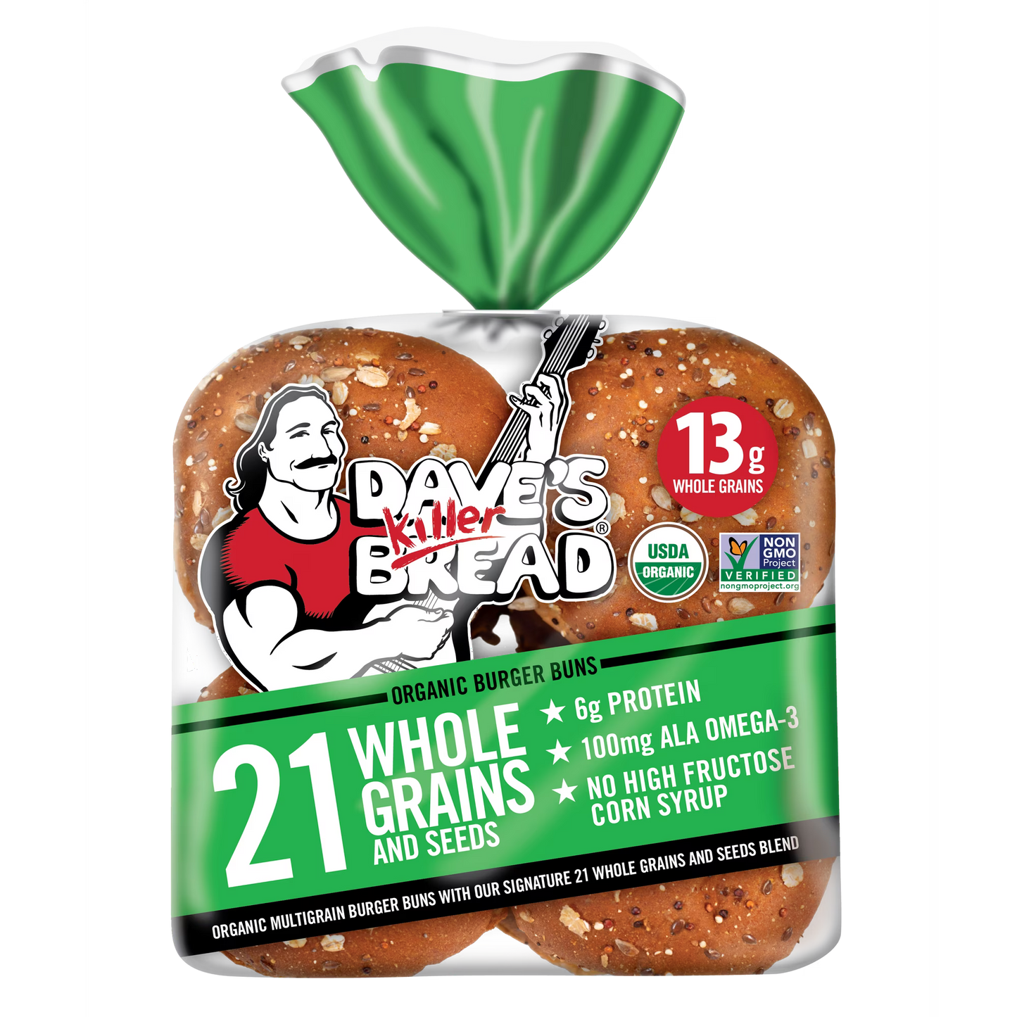 Dave's Killer Bread 21 Whole Grains and Seeds Organic Hamburger Buns, 8 Count, Shelf-Stable