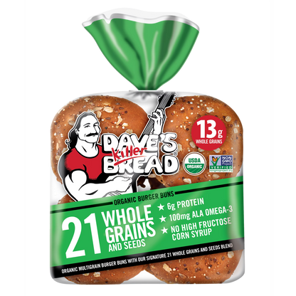 Dave's Killer Bread 21 Whole Grains and Seeds Organic Hamburger Buns, 8 Count, Shelf-Stable