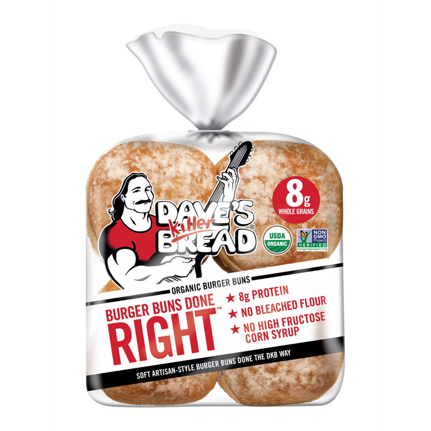 Dave's Killer Bread Burger Buns Done Right, Organic Hamburger Buns, 8 Ct, 17.6 oz, Shelf-Stable
