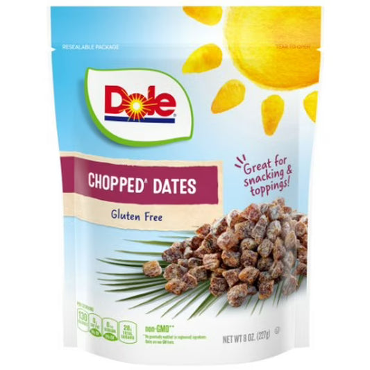 Dole California Chopped Dates, No Preservatives, 8oz Resealable Pouch