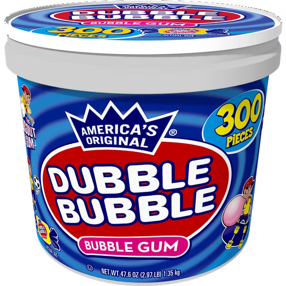 Dubble Bubble Gum, Individually Wrapped, 300 Pieces in Resealable Tub