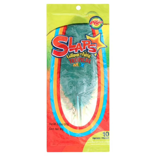 Dulces Pigui Slaps Tropical Flavor Paletas Mexican Candy (10 Lollipops)