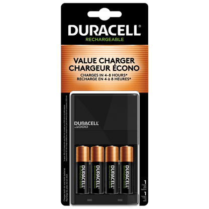 Duracell ION SPEED 1000 Rechargeable Battery Charger, Includes 4 AA NiMH Batteries, Multicolor
