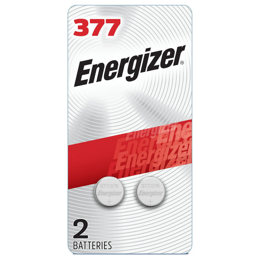 Energizer 377 Coin Batteries (2 Pack), Silver Oxide Button Cell Batteries for Watches, Calculators, Key Fobs, Medical Devices and more