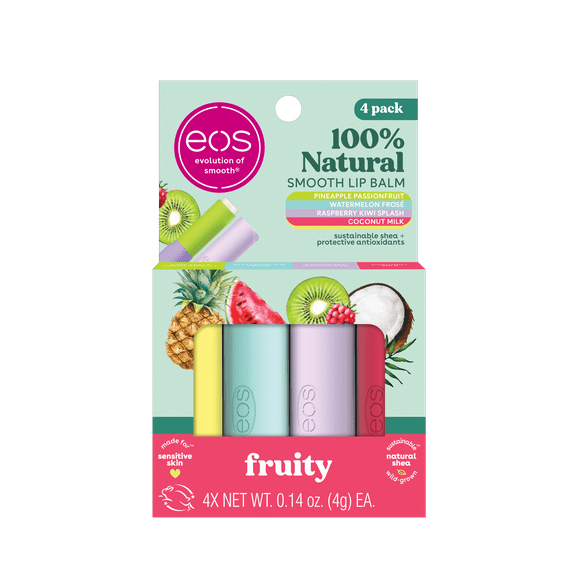 (3 pack) Eos 100% Natural Lip Balm Sticks- Fruity Variety Pack, 0.14 oz, 4 per Pack