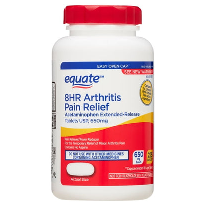(4 pack) Equate Acetaminophen Extended Release Tablets, 650 mg, Arthritis Pain Relief, Easy-Open Cap, 225 Count