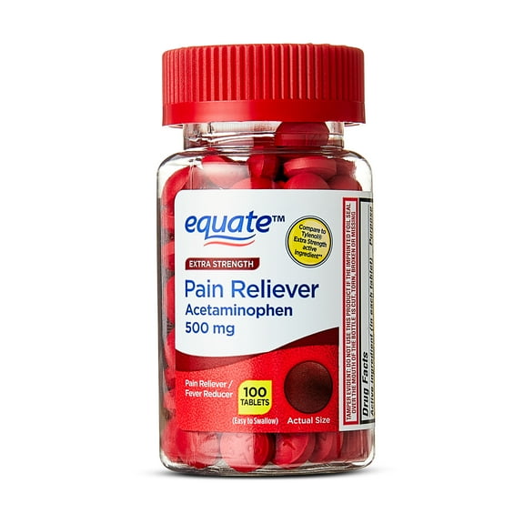 (4 pack) Equate Extra Strength Pain Reliever Acetaminophen Caplets, 500mg, Pain Reliever/Fever Reducer, 100 Count, Compare to TylenolÂ Extra Strength Active Ingredient