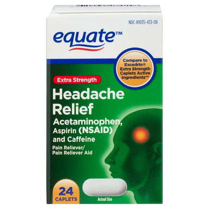 Equate Extra Strength Headache Relief Caplets with Acetaminophen, Aspirin, and Caffeine, 24 Count