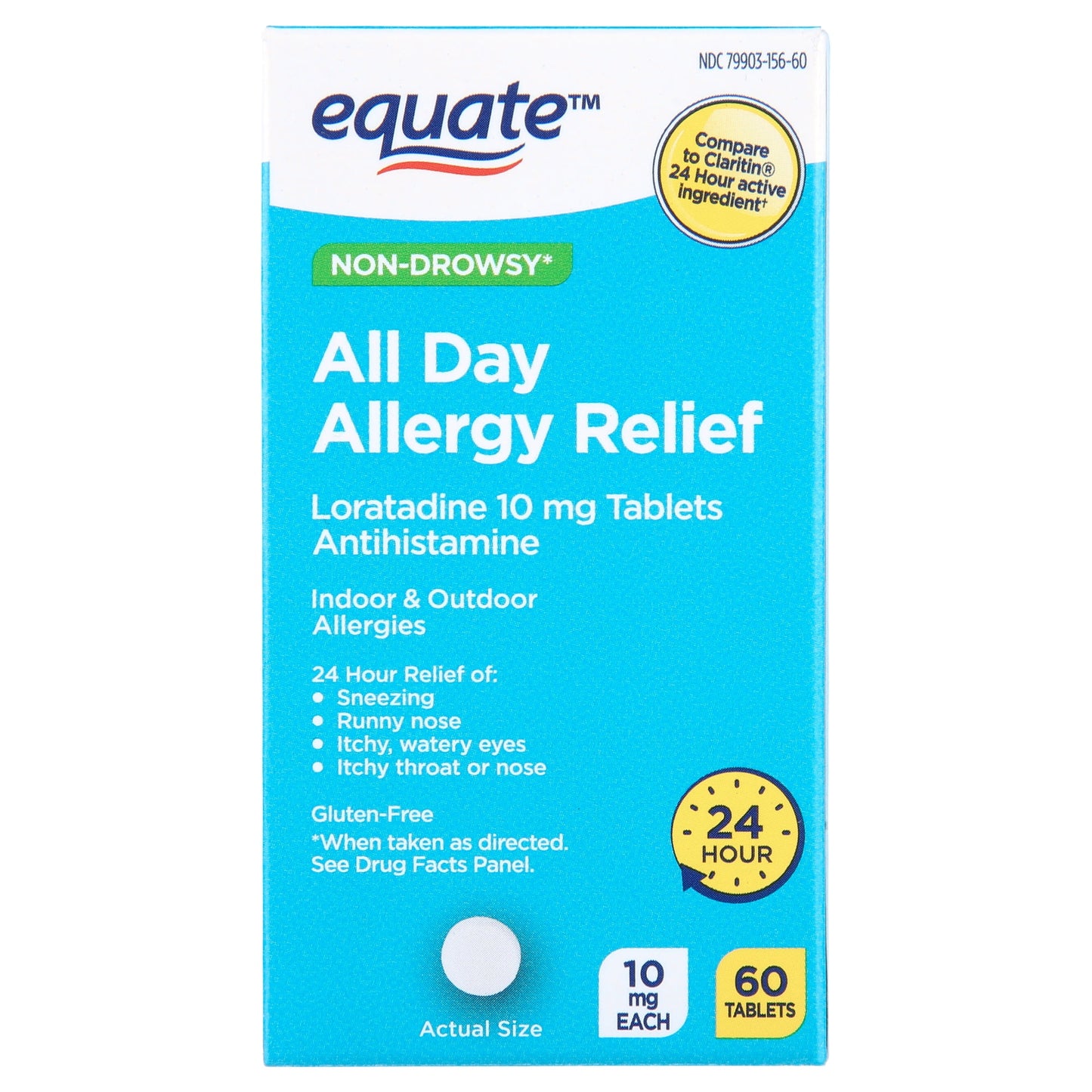 Equate Non-Drowsy All Day Allergy Relief Loratadine 10 mg Tablets, 60 Count