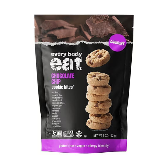 Every Body Eat Crunchy Cookie Bites, Chocolate Chip - Gluten Free, Dairy Free, Vegan, Seed Oil Free, Allergy Friendly (5.5 Ounce Pack of 3)