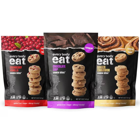 Every Body Eat Crunchy Cookie Bites, Gluten & Dairy Free, Vegan, School Lunch Snacks, (5 Ounce (Pack of 3), Variety Pack)