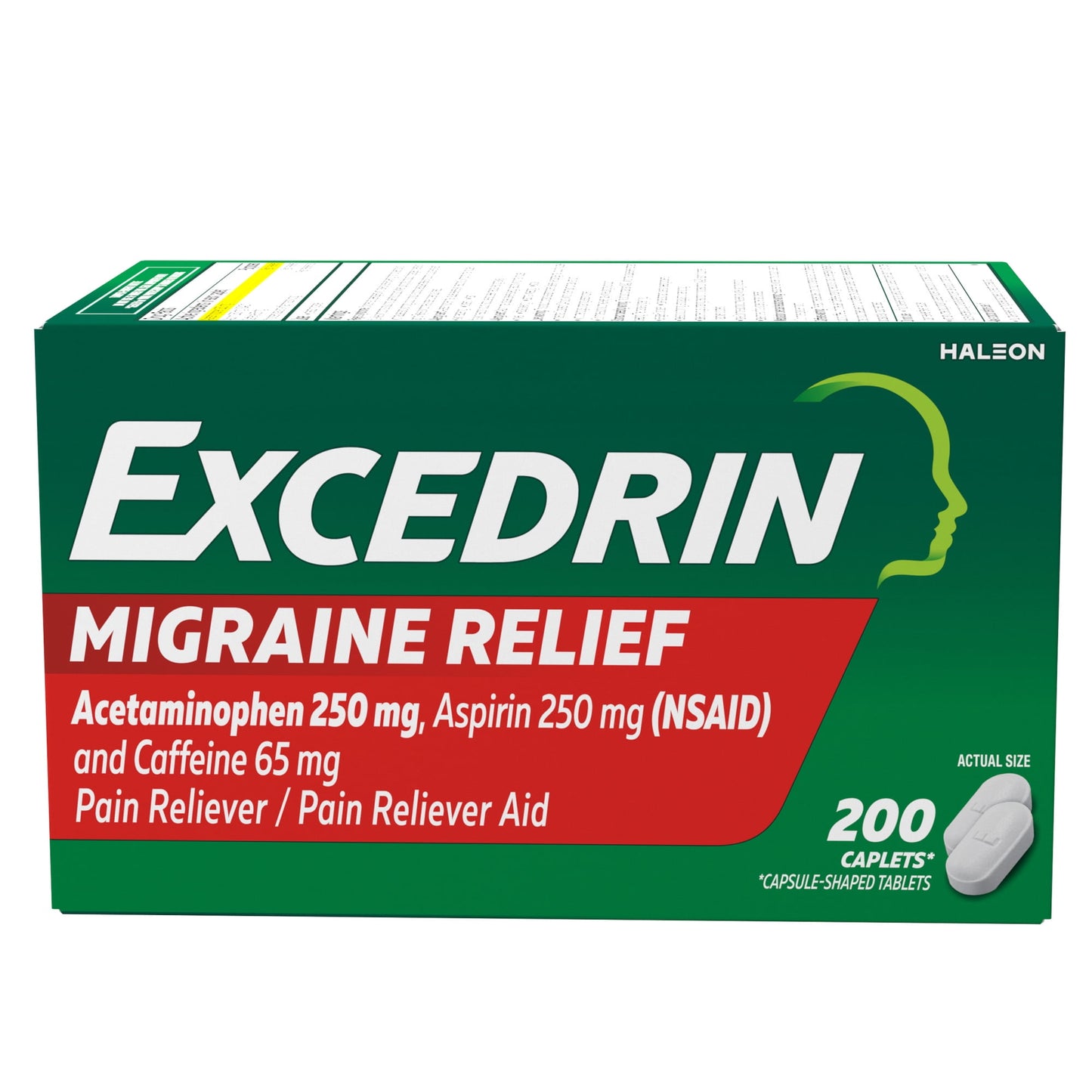 Excedrin Migraine Relief Caplets for Migraine Symptoms, Acetaminophen 250Mg, Aspirin 250Mg, Caffeine 65Mg, Pain Reliever, 200 Count