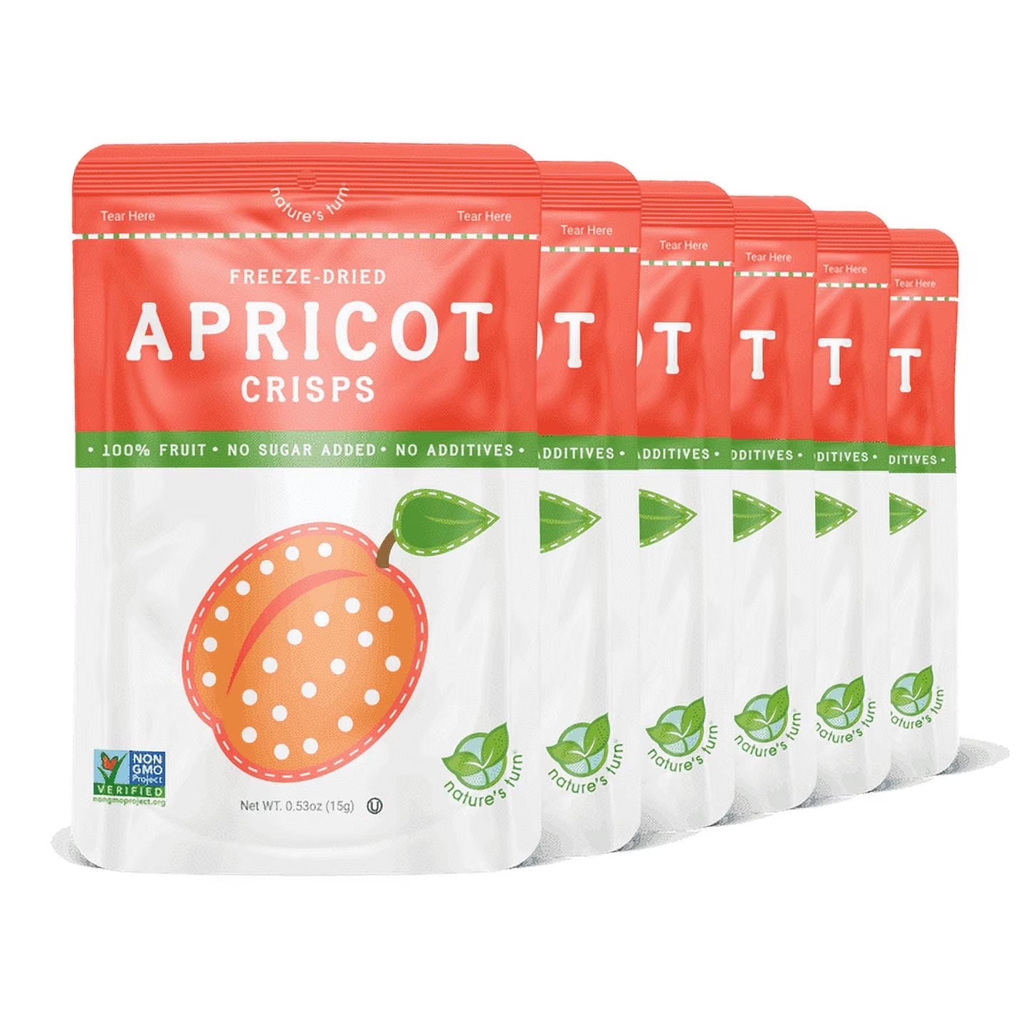 Nature’s Turn Freeze-Dried Sour Apricot Crisps, No Added Sugar, Healthy Natural Fruit Crisp Snack for School Lunches, 6 Pack (0.53 oz Each)