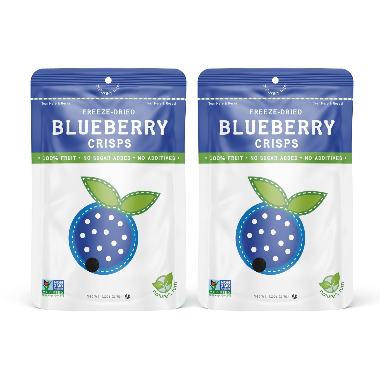 Nature’s Turn Freeze-Dried Blueberry Crisps, No Added Sugar, Healthy Natural Fruit Crisp Snack for School Lunches, 2 Pack (1.2 oz Each)