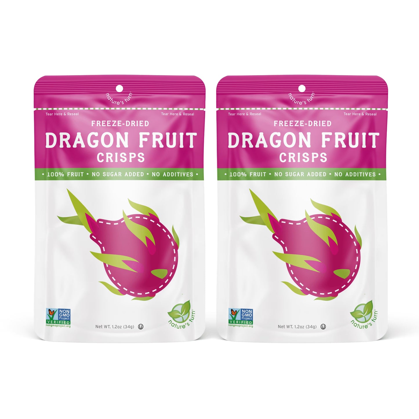 Nature’s Turn Freeze-Dried Dragon Fruit Crisps, No Added Sugar, Healthy Natural Fruit Crisp Snack for School Lunches, 2 Pack (1.2 oz Each)