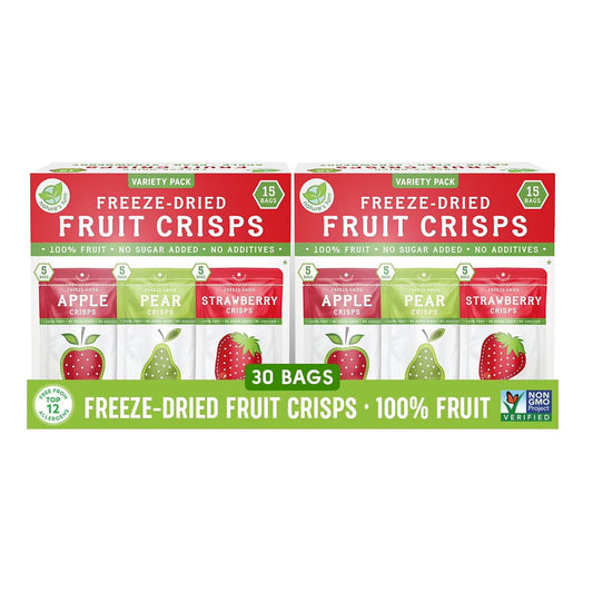 Nature’s Turn Freeze-Dried Fruit Crisps Variety Pack, No Added Sugar, Healthy Natural Fruit Crisp Snack for School Lunches, Lunchbox Snack Variety Bags of 30 (0.35 oz Each)